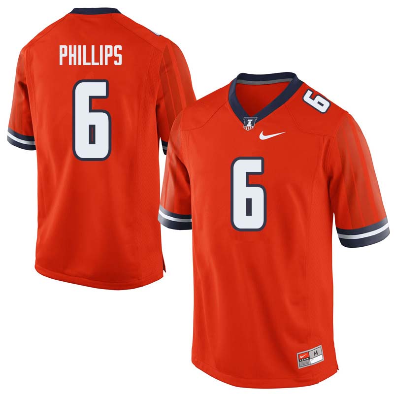 Men #6 Carroll Phillips Illinois Fighting Illini College Football Jerseys Sale-Orange
